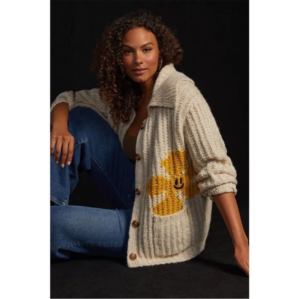 ANTHROPOLOGIE Pilcro Flower Cardigan Sweater Cheerful Smile Flower size xs - Picture 6 of 16